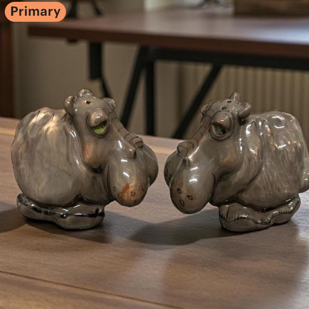 Blue Sky Big Face Hippo Salt and Pepper Shakers